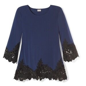 Chico's Yolk Lace- Hem Blue Top